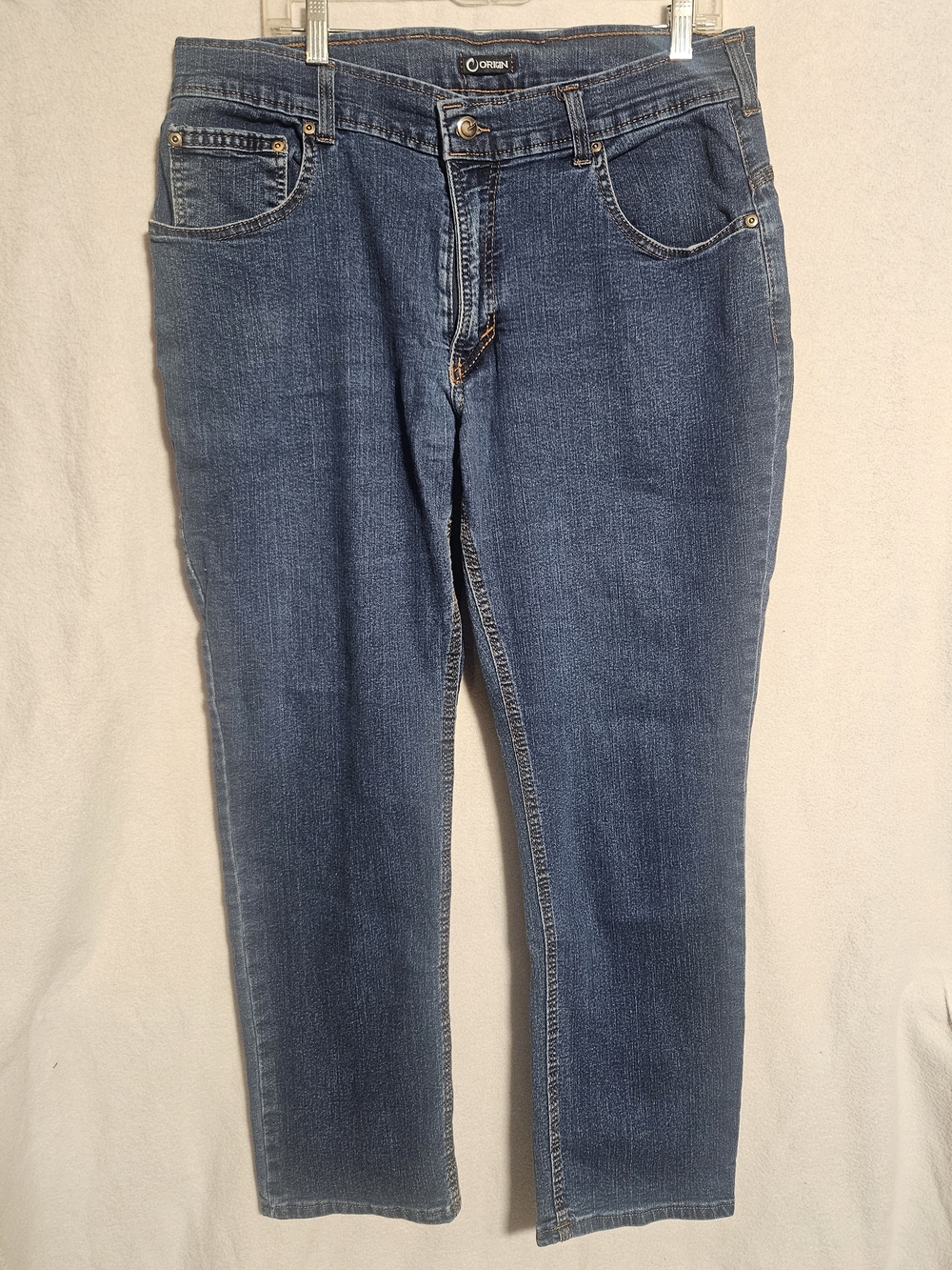 Origins Dark Blue Denim Jeans with Orange Stitching - Picture 3 of 11